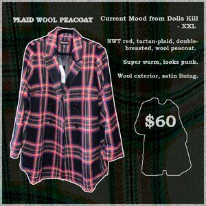 NWT - Dolls Kill Current Mood Plaid Peacoat - XXL - Retailed New at $90